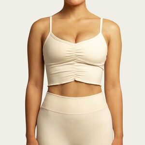 437 Cream Ruched Tank Top scrunch bra NEW